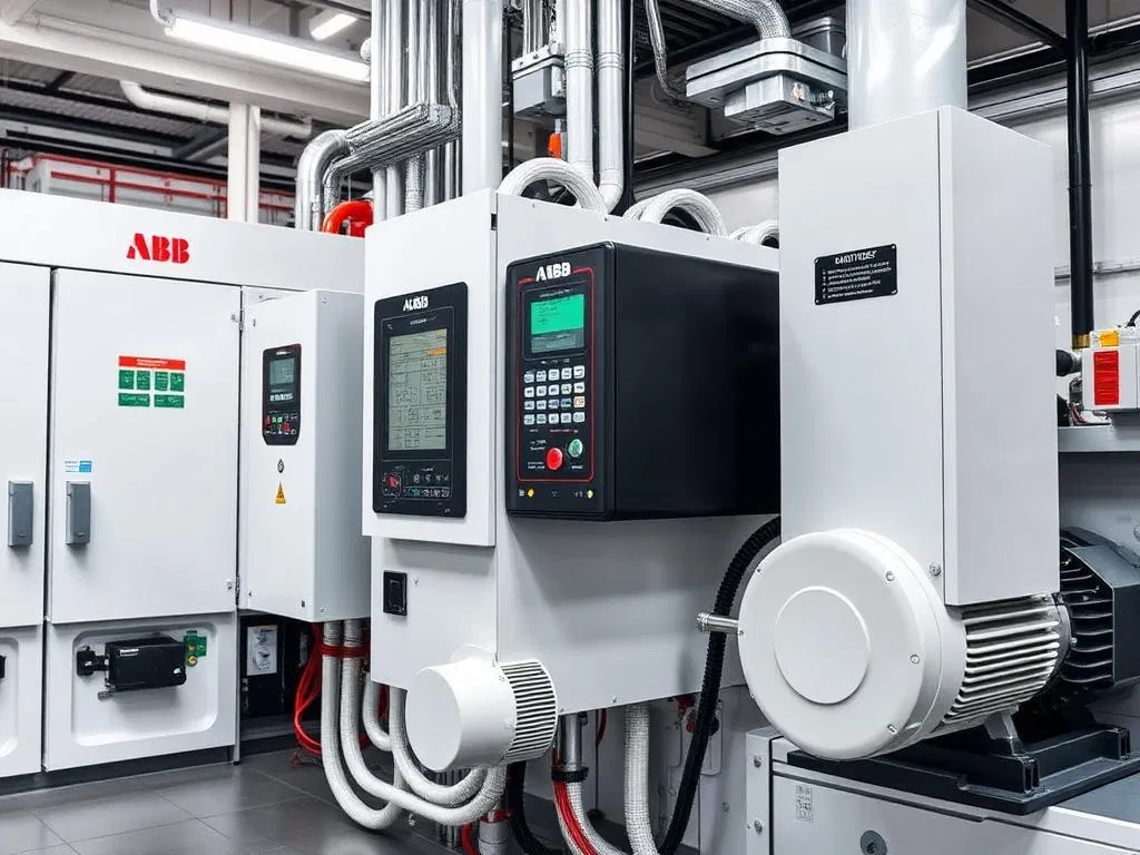 An industrial automation setup by Digital Controls featuring ABB AC drives, a control panel, and energy-efficient motors professionally installed for textile mill operation.